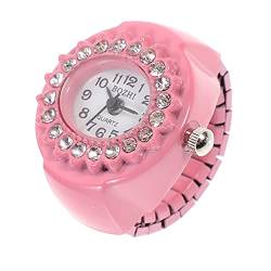 UKCOCO Ringuhr, Fingerring-Uhren, glänzende Diamant-Fingeruhr, elastisch, Unisex-Ring, runde niedliche Quarz-Fingeruhr für Damen und Herren, rose, 2.5X2.5CM, Modisch von UKCOCO
