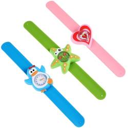 UKCOCO Slap on Watch- 3 Stück Silikon Slap Armbänder Cartoon Kinder Uhren Armband Slap Kinder Armbanduhren für Jungen Mädchen Kinder Studenten Zufällige Farben von UKCOCO