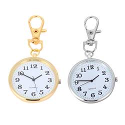UKCOCO Vintage Taschenuhr Mode Taschenuhr 2PCS Simple Hanging Pocket Watch Moderne Uhr Anhänger Schlüsselanhänger Quarz Taschenuhr für ältere (Silber, Golden) Uhr Schlüsselbund von UKCOCO
