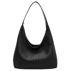 UKETO Geknotete Tasche, 2-teiliges Geldbörsen und Handtaschen Set, Hobo-Tasche aus Leder Schultertaschen Damen-Tragetasche Arbeits-Einkaufstasche Geldbörse Unterarmtasche for Damen (Black) von UKETO