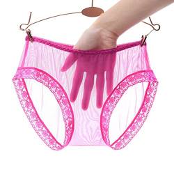 UKKD Panties Damen 2 Stück Volle Transparent Sehen Durch Spitze Mesh Höschen Frauen Sexy Nahtlose Slips Damen Solide Dünne Unterwäsche Höschen-Rose Red,M von UKKD