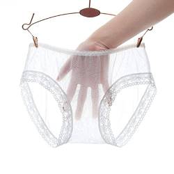 UKKD Panties Damen 2 Stück Volle Transparent Sehen Durch Spitze Mesh Höschen Frauen Sexy Nahtlose Slips Damen Solide Dünne Unterwäsche Höschen-White,M von UKKD