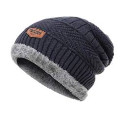 UKKD Strickmütze Herren Winter Hut Baumwolle Verdicken Winter Warme Mützen Hut Für Männer Fashion Unisex Strickmützen Bonnet,Navy Blau von UKKD