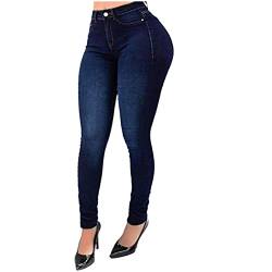 Damenjeans Frauen Kurvige Jeans Hohe Taille Butt Hubing Denim Hosen Stretch Butt Hub Jeans-Dark Blue,Europe Us M von UKKO