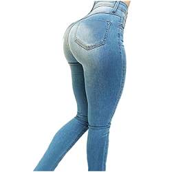 Damenjeans Frauen Kurvige Jeans Hohe Taille Butt Hubing Denim Hosen Stretch Butt Hub Jeans-Light Light Blue,Europe Us XL von UKKO