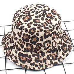 UKKO Fischerhut Leopard Print Doppelseitig Weiblicher Eimer Hut Hip-Hop Sommerhut Outdoor Damen Panama Lässige Weibliche Hut Sonnenhut-Beige,Adult Size von UKKO