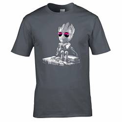 UKPrintwear DJ Baby Groot Mixing Deck + Sonnenbrille T-Shirt Gr. XXL, anthrazit von UKPrintwear