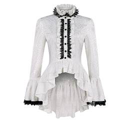 Viktorianische Bluse Damen Gothic Shirt Vintage Lotus Rüschen Langarm Tops, 2022055-wh, 3X-Groß von ULDAHL