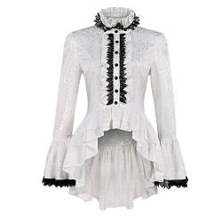 Viktorianische Bluse Damen Gothic Shirt Vintage Lotus Rüschen Langarm Tops, 2022055-wh, X-Groß von ULDAHL