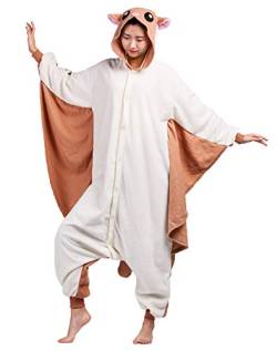 Jumpsuit Onesie Tier Karton Kigurumi Fasching Halloween Kostüm Lounge Sleepsuit Cosplay Overall Pyjama Schlafanzug Erwachsene Unisex Fliegendes Eichhörnchen for Höhe 140-187CM von ULEEMARK
