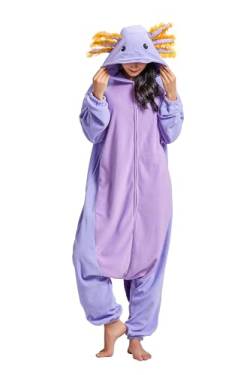 ULEEMARK Axolotl Onesie Tier Damen Sleepwear Erwachsene Hoodie Tier Pyjamas-M(156-167CM) von ULEEMARK