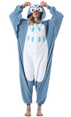 ULEEMARK Damen Herren Jumpsuit Onesie Tier Fasching Halloween Kostüm Lounge Sleepsuit Cosplay Overall Pyjama Schlafanzug Erwachsene Unisex Eule for L von ULEEMARK