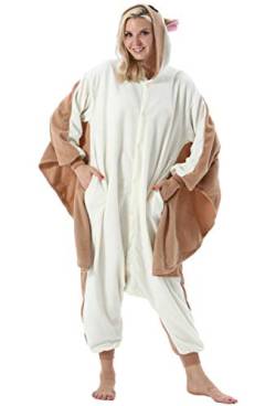ULEEMARK Damen Herren Jumpsuit Onesie Tier Fasching Halloween Kostüm Lounge Sleepsuit Cosplay Overall Pyjama Schlafanzug Erwachsene Unisex Fliegende Maus for L von ULEEMARK