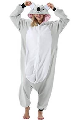 ULEEMARK Damen Herren Jumpsuit Onesie Tier Fasching Halloween Kostüm Lounge Sleepsuit Cosplay Overall Pyjama Schlafanzug Erwachsene Unisex Grau Koala for M von ULEEMARK