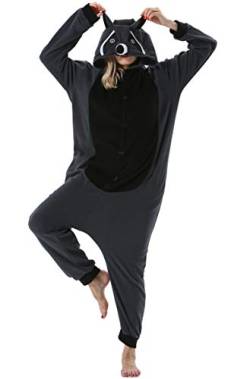 ULEEMARK Damen Herren Jumpsuit Onesie Tier Fasching Halloween Kostüm Lounge Sleepsuit Cosplay Overall Pyjama Schlafanzug Erwachsene Unisex Grau Waschbär for XL von ULEEMARK