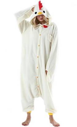ULEEMARK Damen Herren Jumpsuit Onesie Tier Fasching Halloween Kostüm Lounge Sleepsuit Cosplay Overall Pyjama Schlafanzug Erwachsene Unisex Hahn for S von ULEEMARK