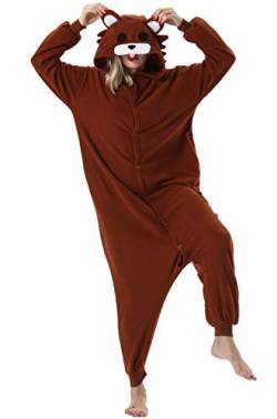 ULEEMARK Damen Jumpsuit Onesie Tier Fasching Halloween Kostüm Lounge Sleepsuit Herren Cosplay Overall Pyjama Schlafanzug Erwachsene Unisex Braun Bär for S von ULEEMARK