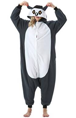 ULEEMARK Damen Jumpsuit Onesie Tier Fasching Halloween Kostüm Lounge Sleepsuit Herren Cosplay Overall Pyjama Schlafanzug Erwachsene Unisex Lemur for S von ULEEMARK