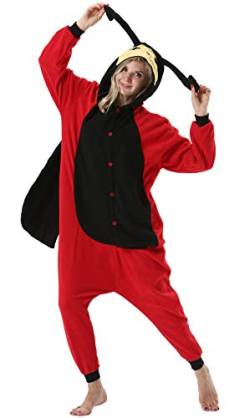 ULEEMARK Damen Jumpsuit Onesie Tier Fasching Halloween Kostüm Lounge Sleepsuit Herren Cosplay Overall Pyjama Schlafanzug Erwachsene Unisex Marienkäfer for XL von ULEEMARK