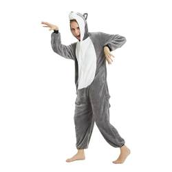 ULEEMARK Ganzkörper Karneval kostüm Fasching Cosplay Persönlichkeiten Tierkostüm Herren Damen Erwachsene Onesie(Grauer Husky,S) von ULEEMARK