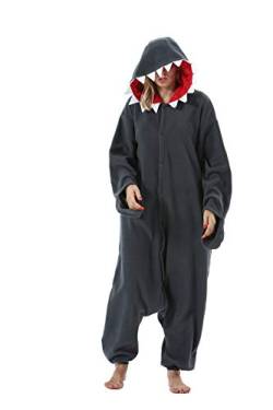ULEEMARK Halloween Tier Onesies Kostüm Cosplay Pyjama Unisex Erwachsene Grauer Hai XL(178-187CM) von ULEEMARK