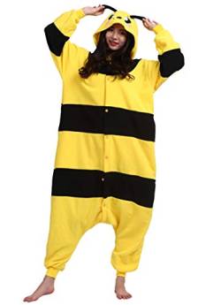 ULEEMARK Jumpsuit Onesie Tier Karton Fasching Halloween Kostüm Sleepsuit Cosplay Overall Pyjama Schlafanzug Erwachsene Unisex Lounge Kigurumi Gelb Biene for Höhe 140-187CM von ULEEMARK