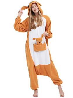 ULEEMARK Jumpsuit Onesie Tier Karton Fasching Halloween Kostüm Sleepsuit Cosplay Overall Pyjama Schlafanzug Erwachsene Unisex Lounge Kigurumi Känguru for Höhe 140-187CM von ULEEMARK