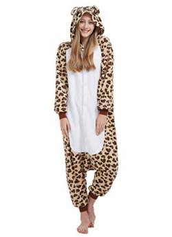 ULEEMARK Jumpsuit Onesie Tier Karton Fasching Halloween Kostüm Sleepsuit Cosplay Overall Pyjama Schlafanzug Erwachsene Unisex Lounge Kigurumi Leopard Bär for Höhe 140-187CM von ULEEMARK