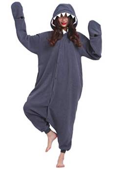 ULEEMARK Jumpsuit Onesie Tier Karton Fasching Halloween Kostüm Sleepsuit Cosplay Overall Pyjama Schlafanzug Erwachsene Unisex Lounge Kigurumi Schwarz Hai for Höhe 140-187CM von ULEEMARK