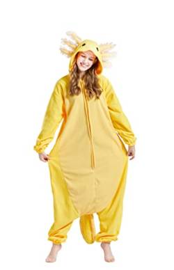 ULEEMARK Onesie Tier Damen Sleepwear Erwachsene Hoodie Tier Pyjamas Gelb-Axolotl-L(168-177CM) von ULEEMARK