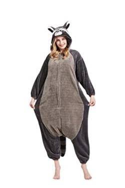 ULEEMARK Onesie Tier Damen Sleepwear Erwachsene Hoodie Tier Pyjamas Grauer Waschbär-L(168-177CM) von ULEEMARK