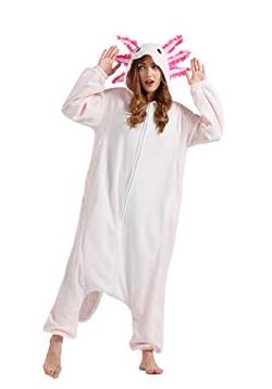 ULEEMARK Onesie Tier Damen Sleepwear Erwachsene Hoodie Tier Pyjamas Rosa Axolotl-M(156-167CM) von ULEEMARK