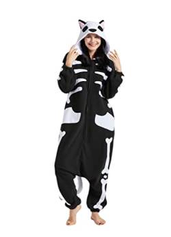 ULEEMARK Onesie Tier Damen Sleepwear Erwachsene Hoodie Tier Pyjamas Schädelkatze-XL(178-187CM) von ULEEMARK