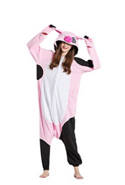 ULEEMARK Onesie Tier Damen Sleepwear Erwachsene Hoodie Tier Pyjamas Schwarzfleckiges Schwein-L(168-177CM) von ULEEMARK