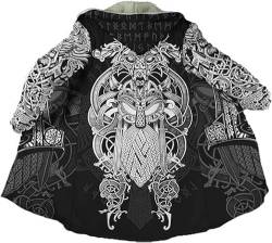 Nordischer Wikinger-Kapuzenmantel for Herren, 3D-gedruckter Fenrir-Wolf-Tattoo-Umhang, mythische, warme, verdickte Winterjacke, Kleidung im Wikinger-Stil (Color : B, Size : XL) von ULJNVIK