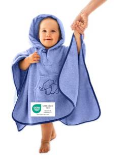 ULLENBOOM Badeponcho Baby, Frottee aus 100% Baumwolle (OEKO-TEX zertifiziert) und Made in EU - Ideal als Badetuch und Bademantel für Kinder und Babys von 1-3 Jahren, Blau von ULLENBOOM