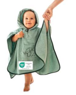 ULLENBOOM Badeponcho Baby, Frottee aus 100% Baumwolle (OEKO-TEX zertifiziert) und Made in EU - Ideal als Badetuch und Bademantel für Kinder und Babys von 1-3 Jahren, Salbeigrün von ULLENBOOM