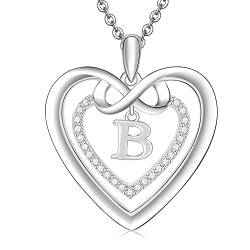 Kette Damen Silber 925 Halskette Initialen Herz und Unendlichkeit Buchstabe B Anhänger Geschenk Frauen von ULOMEOO