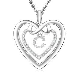 Kette Damen Silber 925 Halskette Initialen Herz und Unendlichkeit Buchstabe C Anhänger Geschenk Frauen von ULOMEOO