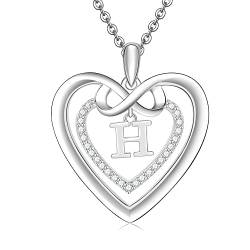 Kette Damen Silber 925 Halskette Initialen Herz und Unendlichkeit Buchstabe H Anhänger Geschenk Frauen von ULOMEOO
