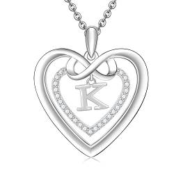 Kette Damen Silber 925 Halskette Initialen Herz und Unendlichkeit Buchstabe K Anhänger Geschenk Frauen von ULOMEOO