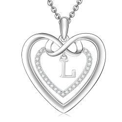 Kette Damen Silber 925 Halskette Initialen Herz und Unendlichkeit Buchstabe L Anhänger Geschenk Frauen von ULOMEOO