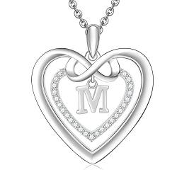 Kette Damen Silber 925 Halskette Initialen Herz und Unendlichkeit Buchstabe M Anhänger Geschenk Frauen von ULOMEOO