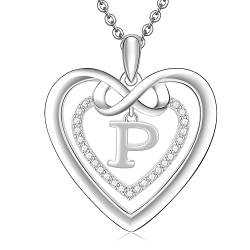 Kette Damen Silber 925 Halskette Initialen Herz und Unendlichkeit Buchstabe P Anhänger Geschenk Frauen von ULOMEOO