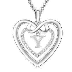 Kette Damen Silber 925 Halskette Initialen Herz und Unendlichkeit Buchstabe Y Anhänger Geschenk Frauen von ULOMEOO