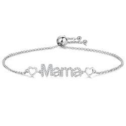 ULOMEOO Armband für Damen Buchstabe Mama Silber 925 Doppeltes Herz Kristallschmuck Geschenk Weihnachten Muttertag Geburtstag von ULOMEOO