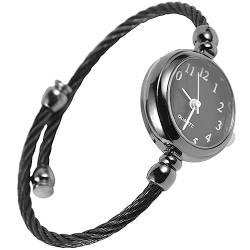 ULTECHNOVO Armbanduhr-Uhren für Frauen, analog, rundes Legierungsband, offen, einfache Vintage-Armbanduhr, modische tägliche Armbanduhren für Mädchen und Frauen, schwarz-schwarzes Zifferblatt von ULTECHNOVO