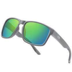 Sonnenbrille VIBE, Brille für Herren & Damen, UV400 Polarisiert Rechteckig Sonnenbrillen Unisex Retro Klassisch Vintage (Grau (Grünes Glas)) von ULTR