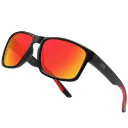 Sonnenbrille VIBE, Brille für Herren & Damen, UV400 Polarisiert Rechteckig Sonnenbrillen Unisex Retro Klassisch Vintage (Schwarz (Rotes Glas)) von ULTR