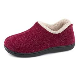 ULTRAIDEAS Hausschuhe Damen Plüsch Slippers Winter Wärme Pantoffeln Bequeme Memory Foam Filzpantoffel Gemischte Baumwolle Non-Slip Gummisohle im Innen- und Außenbereich,Rot,42 EU von ULTRAIDEAS